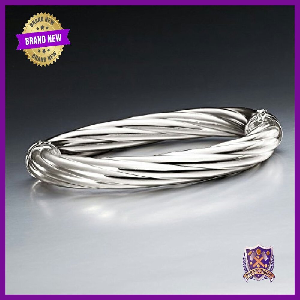 Sterling Silver Twisted Oval Bangle Bracelet 7" Italian Crafted - Picture 4 of 8